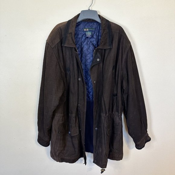Vintage R&R Casuals Dark Brown Mens Oversized Leather Jacket XL Zip Up Pockets - Picture 1 of 15